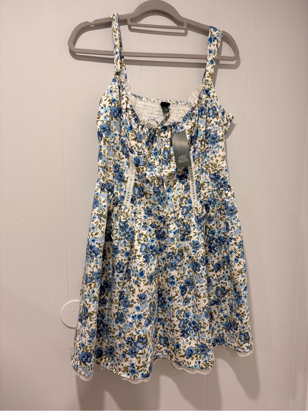 wild fable Blue & Cream Floral Smocked Sundress Top for Women